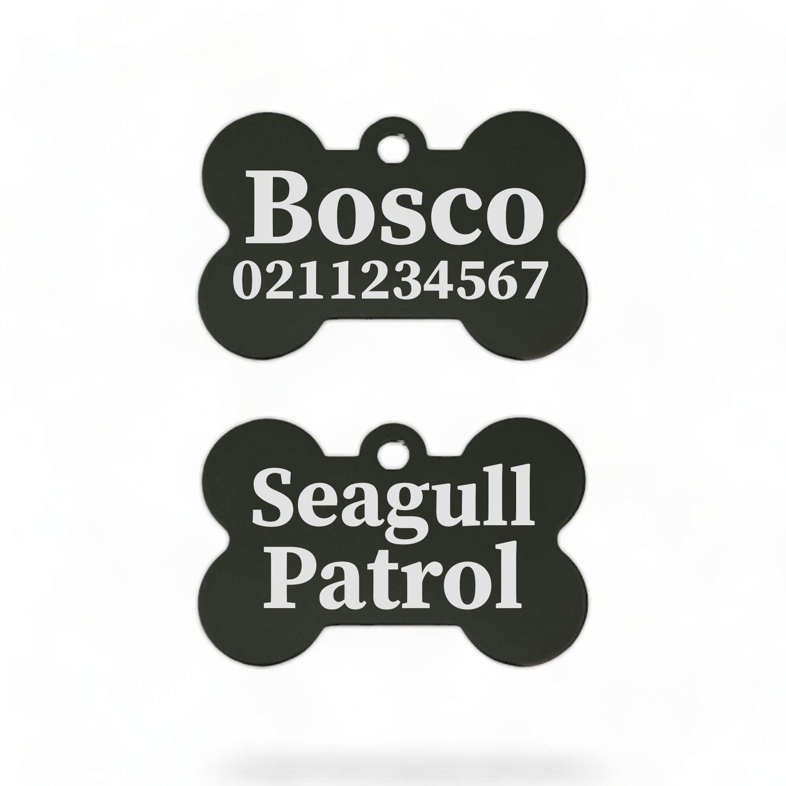 ⭐️Purr. Meow. Woof.⭐️ - Seagull Patrol | Bone Aluminium | Dog ID Pet Tag - Black