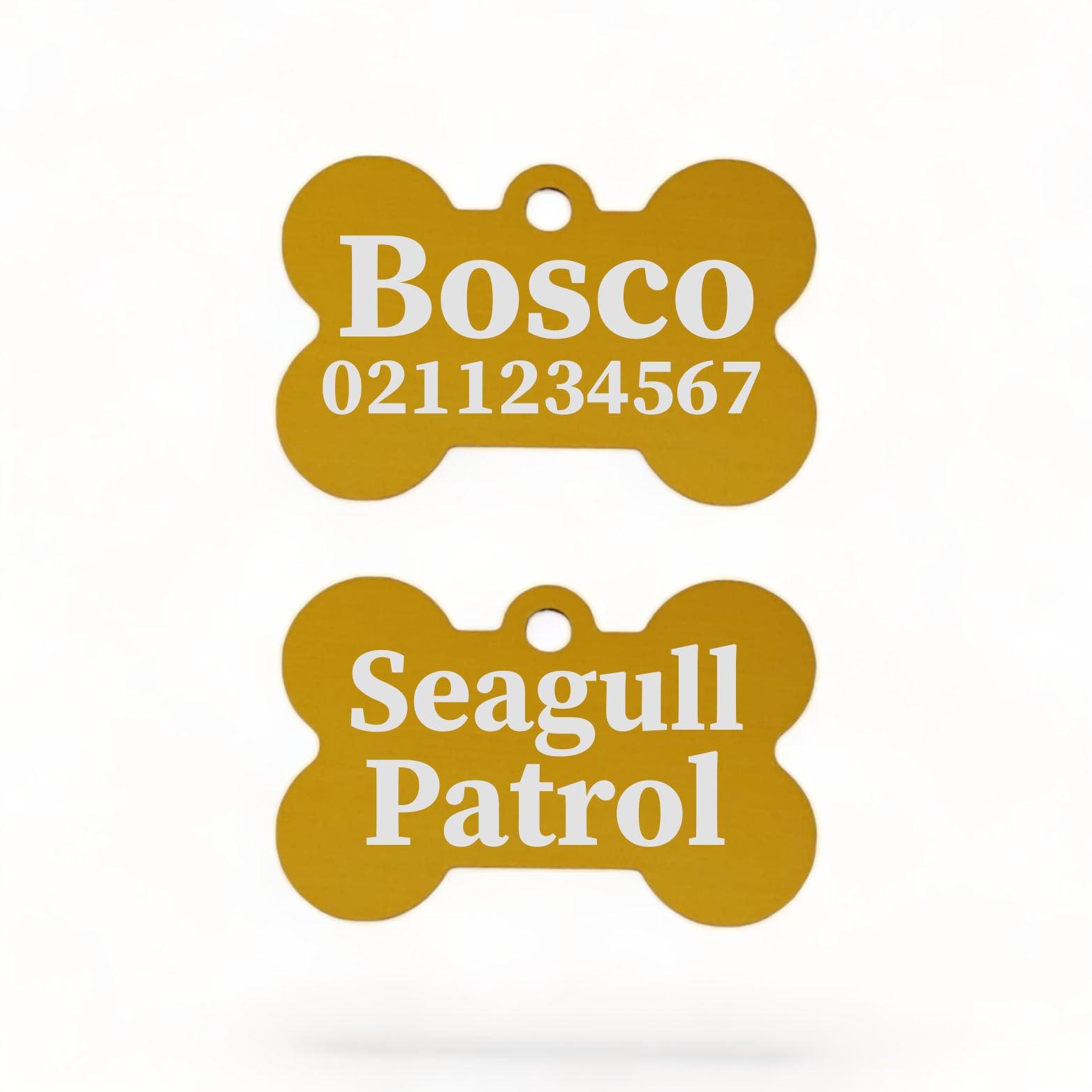 ⭐️Purr. Meow. Woof.⭐️ - Seagull Patrol | Bone Aluminium | Dog ID Pet Tag - Gold