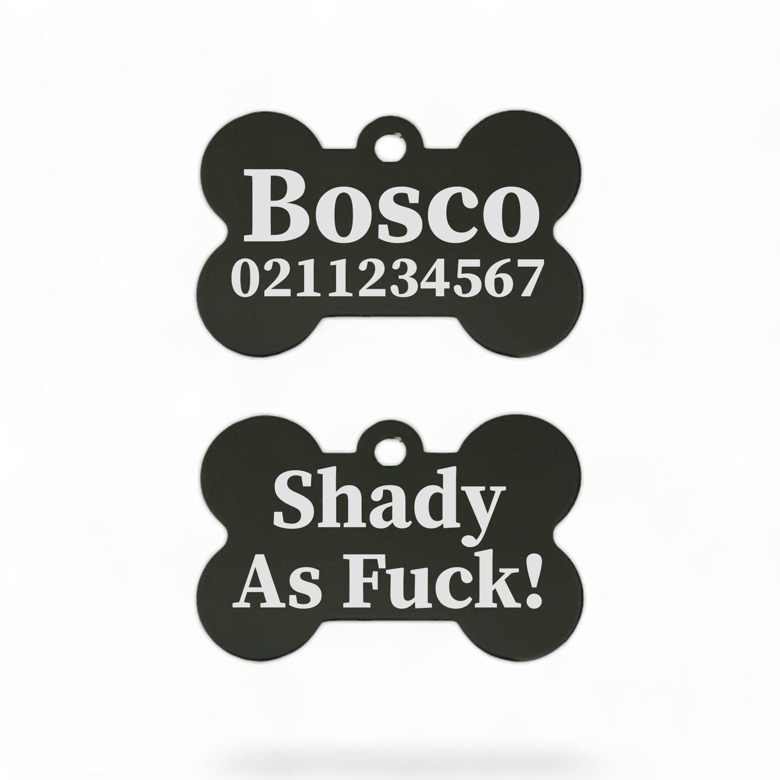 ⭐️Purr. Meow. Woof.⭐️ - Shady As Fuck | Bone Aluminium | Dog ID Pet Tag - Black