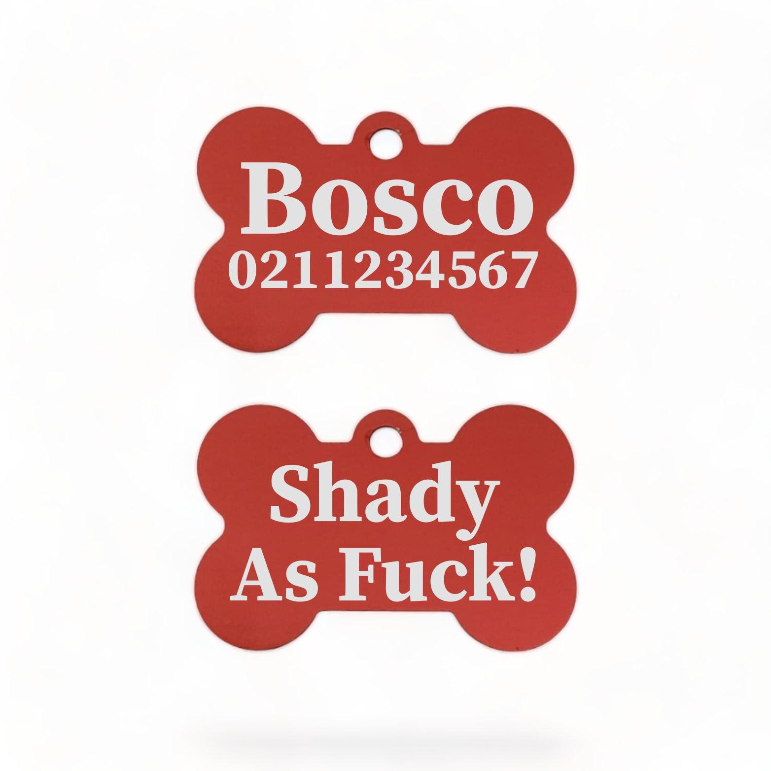 ⭐️Purr. Meow. Woof.⭐️ - Shady As Fuck | Bone Aluminium | Dog ID Pet Tag - FireBrick