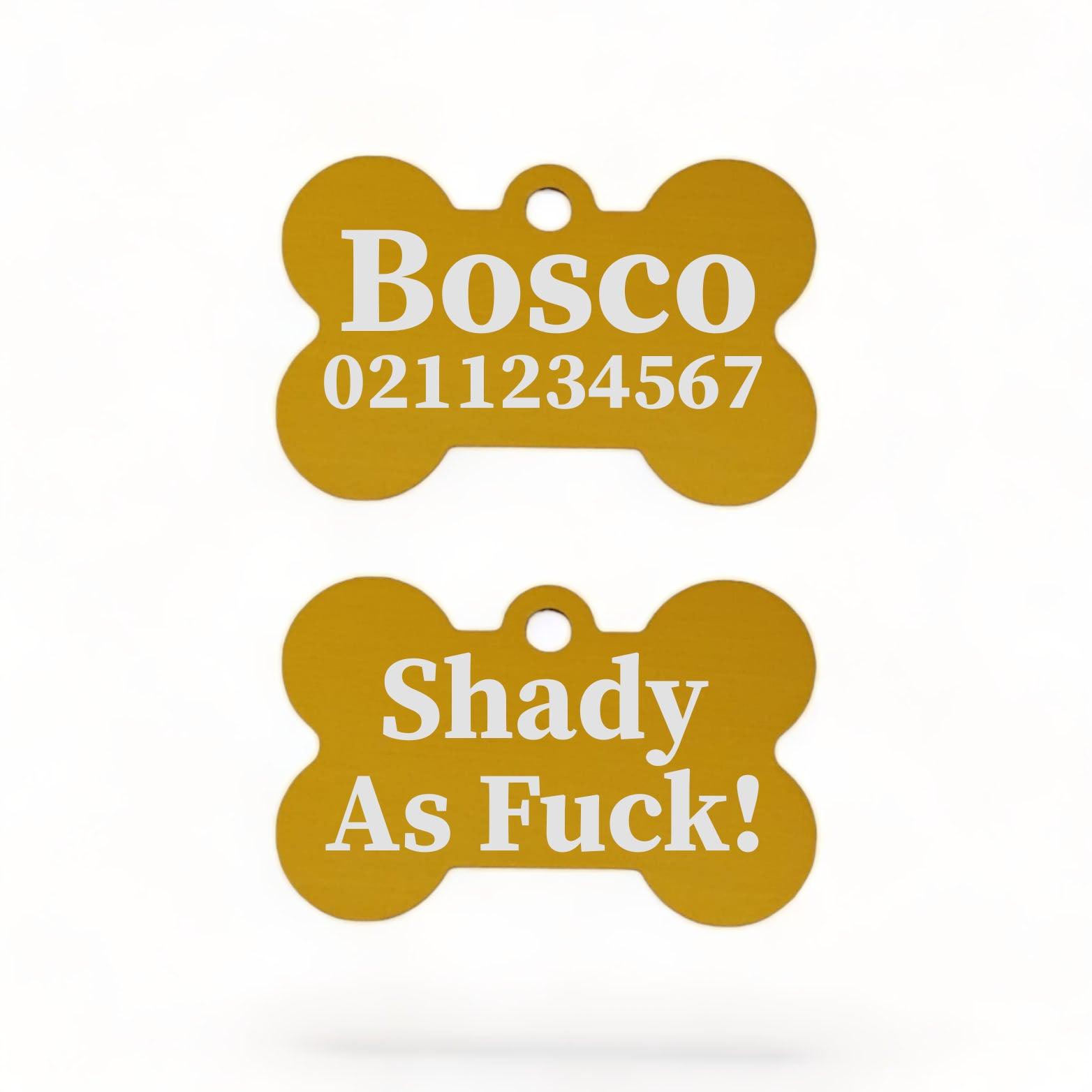 ⭐️Purr. Meow. Woof.⭐️ - Shady As Fuck | Bone Aluminium | Dog ID Pet Tag - Gold