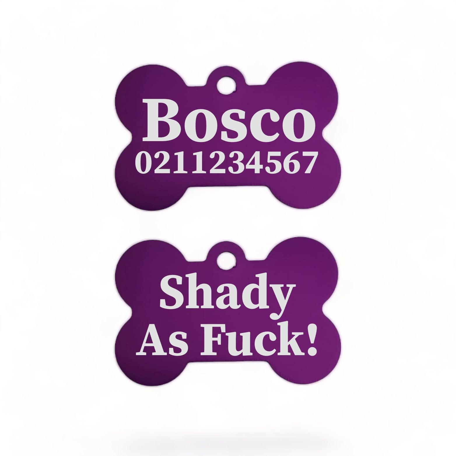 ⭐️Purr. Meow. Woof.⭐️ - Shady As Fuck | Bone Aluminium | Dog ID Pet Tag - Purple