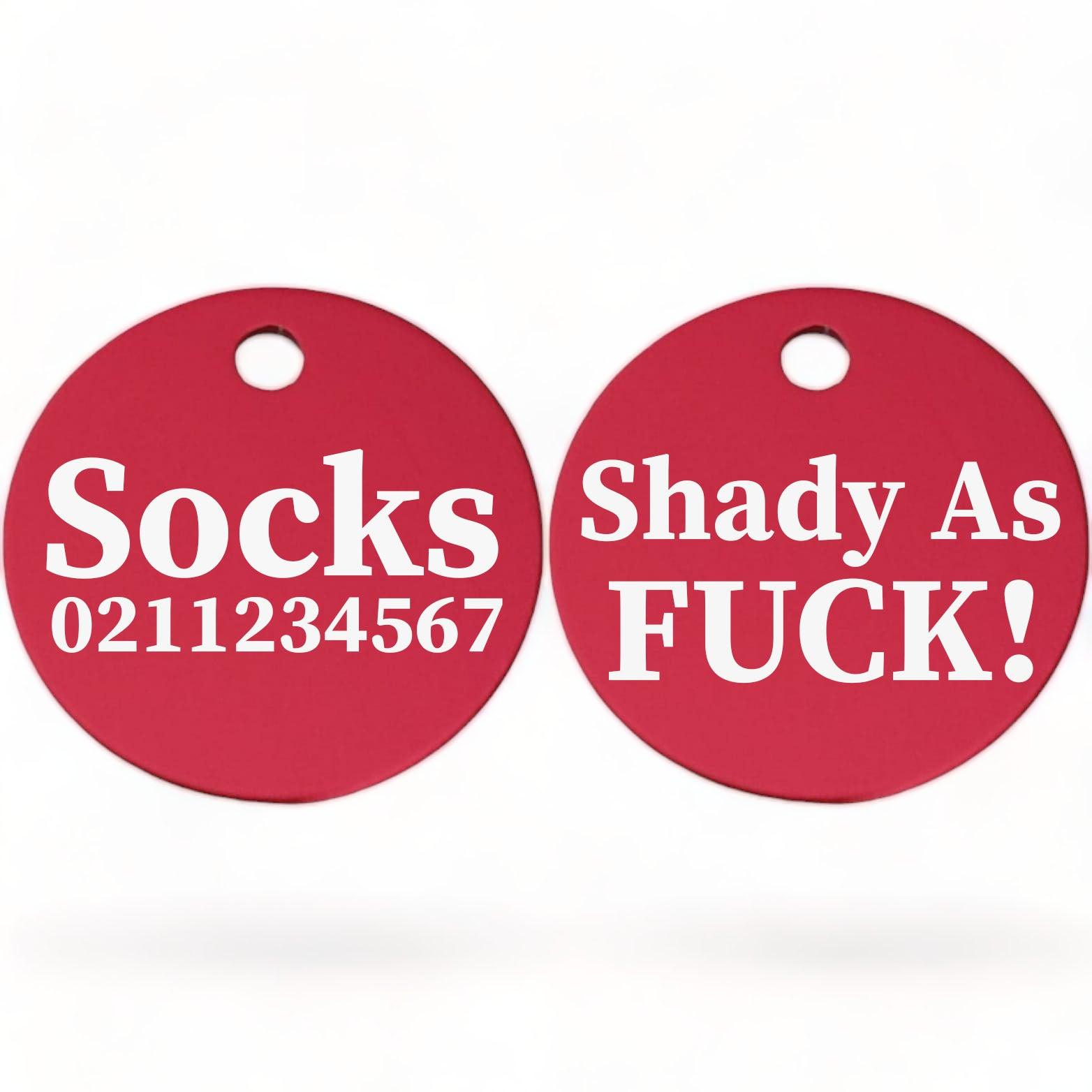 ⭐️Purr. Meow. Woof.⭐️ - Shady As Fuck! | Round Aluminium | Cat & Kitten ID Pet Tag - DeepPink