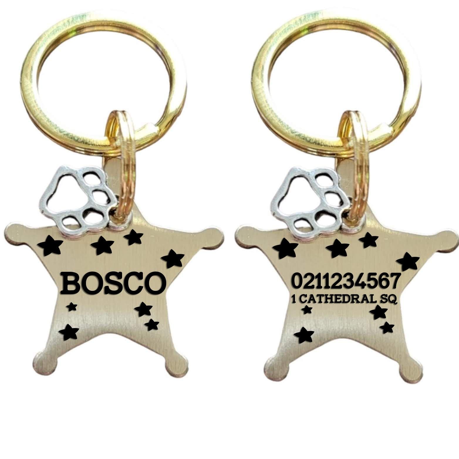 ⭐️Purr. Meow. Woof.⭐️ - Sheriff Name Front & 1 Number Address Back | Bespoke Brass | Dog ID Pet Tag - Default Title