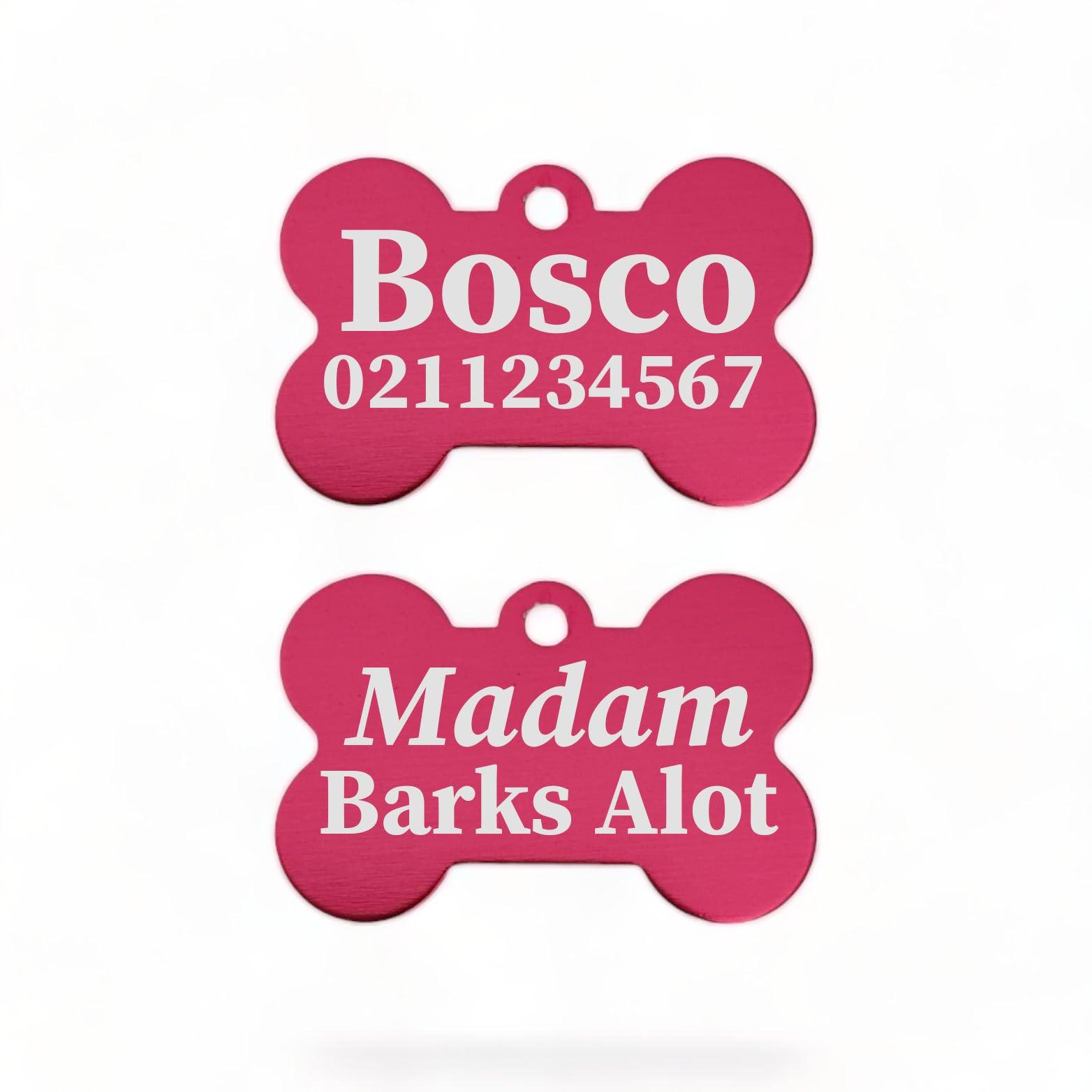 ⭐️Purr. Meow. Woof.⭐️ - Sir/Madam Barks A lot | Bone Aluminium | Dog ID Pet Tag - DeepPink / Madam