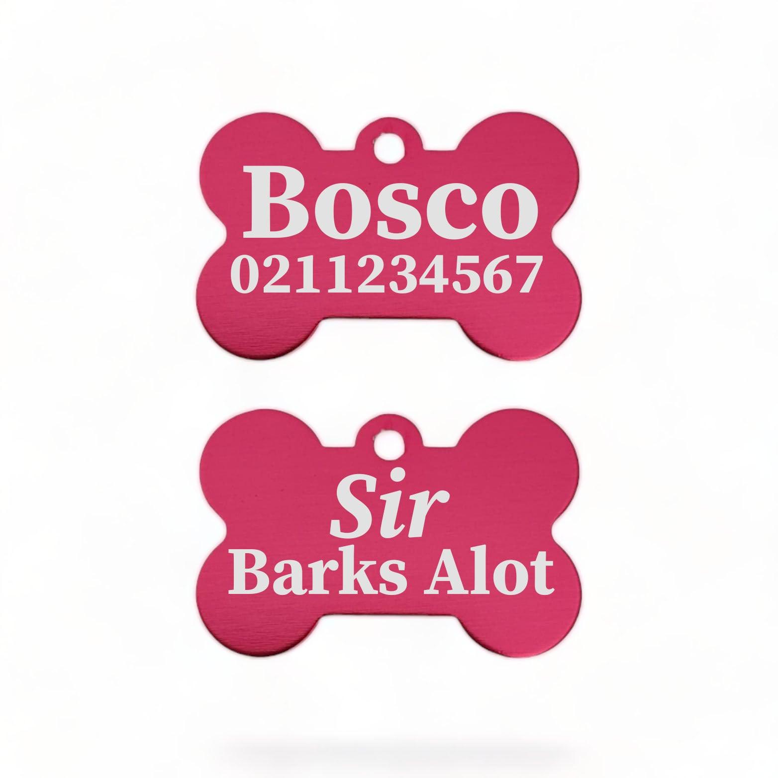 ⭐️Purr. Meow. Woof.⭐️ - Sir/Madam Barks A lot | Bone Aluminium | Dog ID Pet Tag - DeepPink / Sir