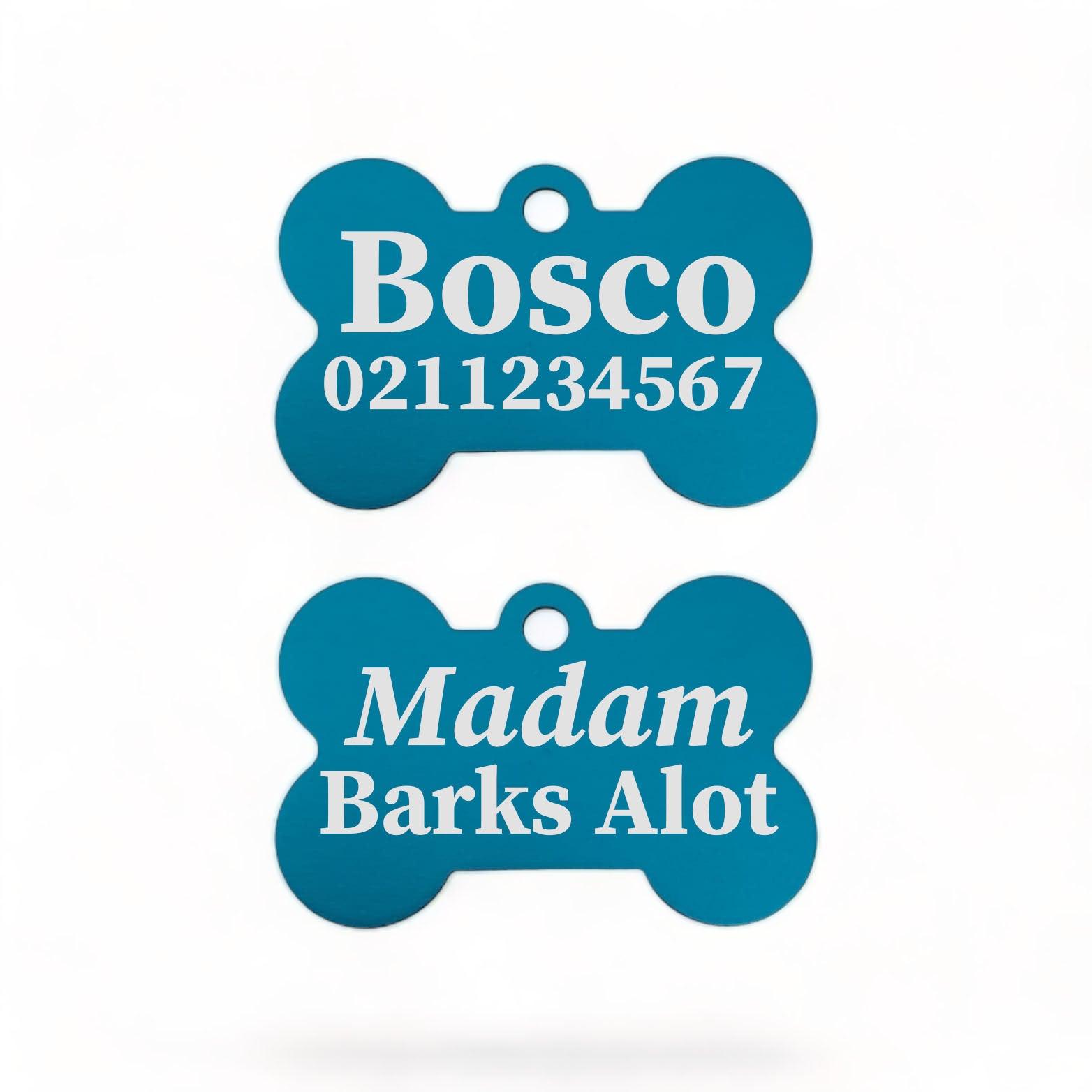 ⭐️Purr. Meow. Woof.⭐️ - Sir/Madam Barks A lot | Bone Aluminium | Dog ID Pet Tag - DodgerBlue / Madam