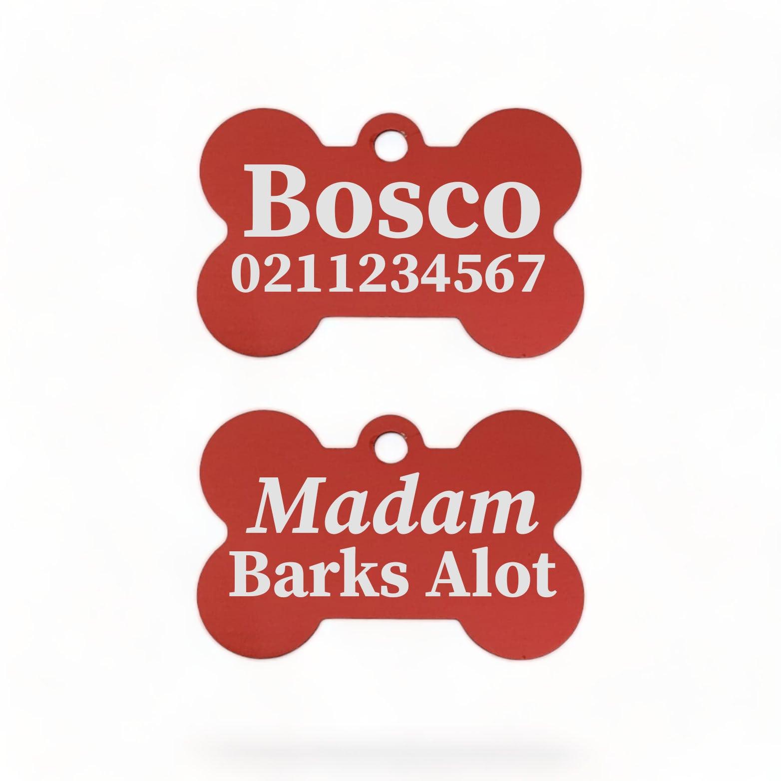 ⭐️Purr. Meow. Woof.⭐️ - Sir/Madam Barks A lot | Bone Aluminium | Dog ID Pet Tag - Firebrick / Madam