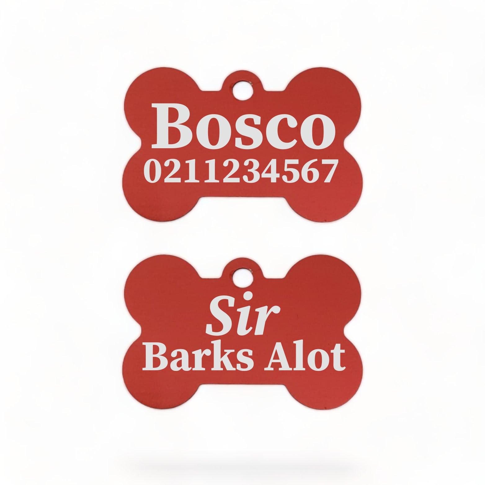 ⭐️Purr. Meow. Woof.⭐️ - Sir/Madam Barks A lot | Bone Aluminium | Dog ID Pet Tag - Firebrick / Sir