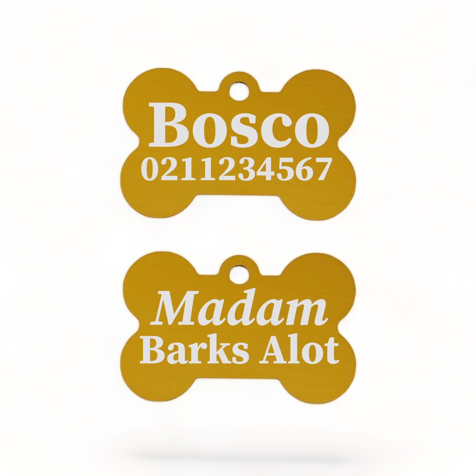 ⭐️Purr. Meow. Woof.⭐️ - Sir/Madam Barks A lot | Bone Aluminium | Dog ID Pet Tag - Gold / Madam