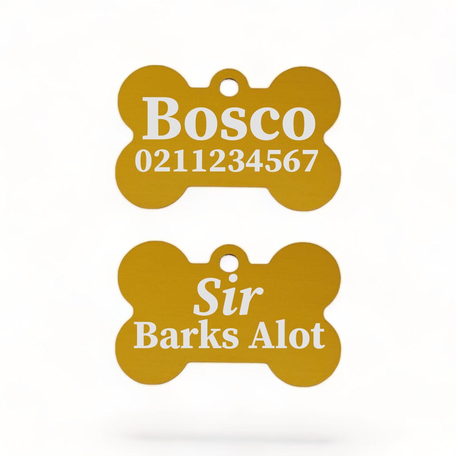 ⭐️Purr. Meow. Woof.⭐️ - Sir/Madam Barks A lot | Bone Aluminium | Dog ID Pet Tag - Gold / Sir