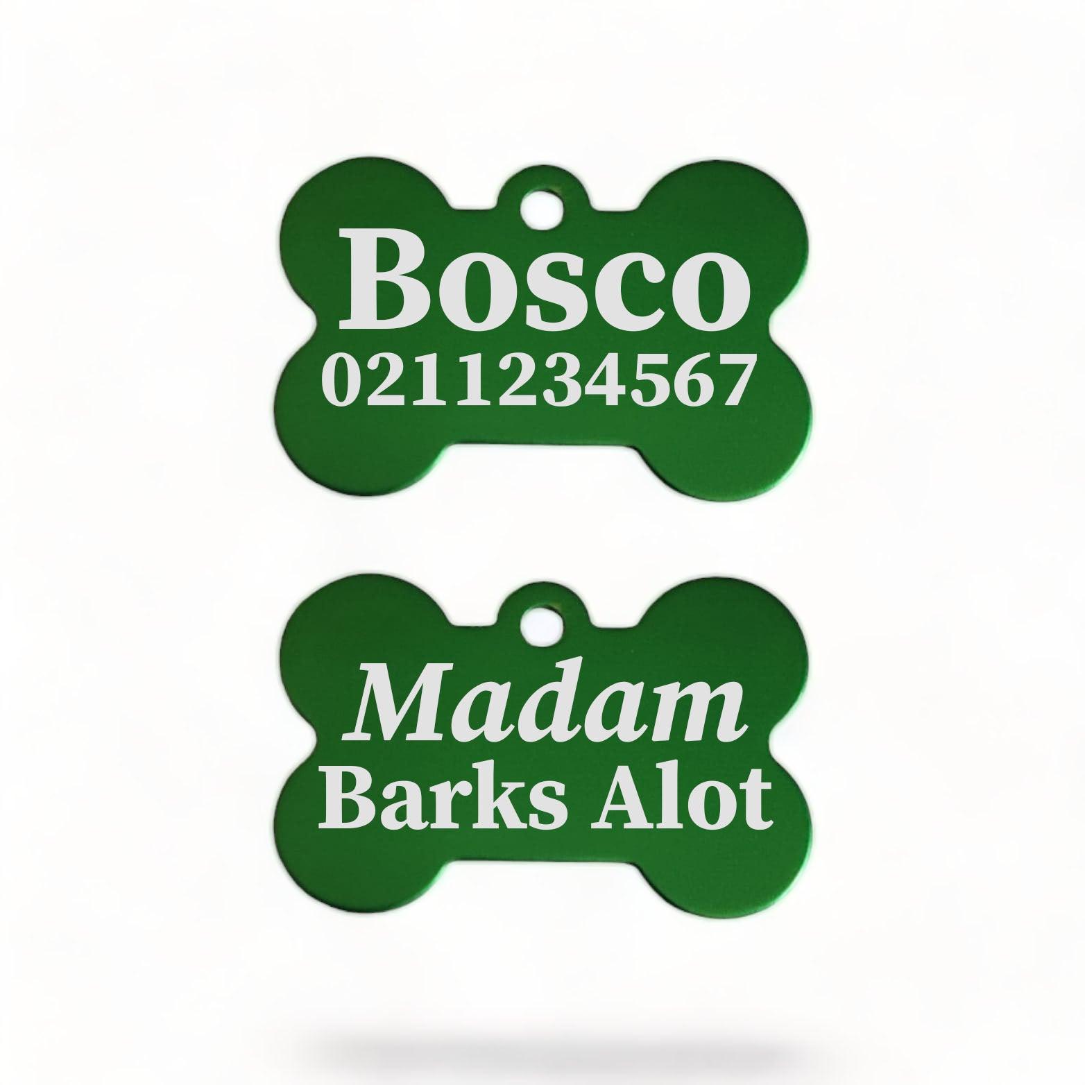 ⭐️Purr. Meow. Woof.⭐️ - Sir/Madam Barks A lot | Bone Aluminium | Dog ID Pet Tag - MediumSpringGreen / Madam