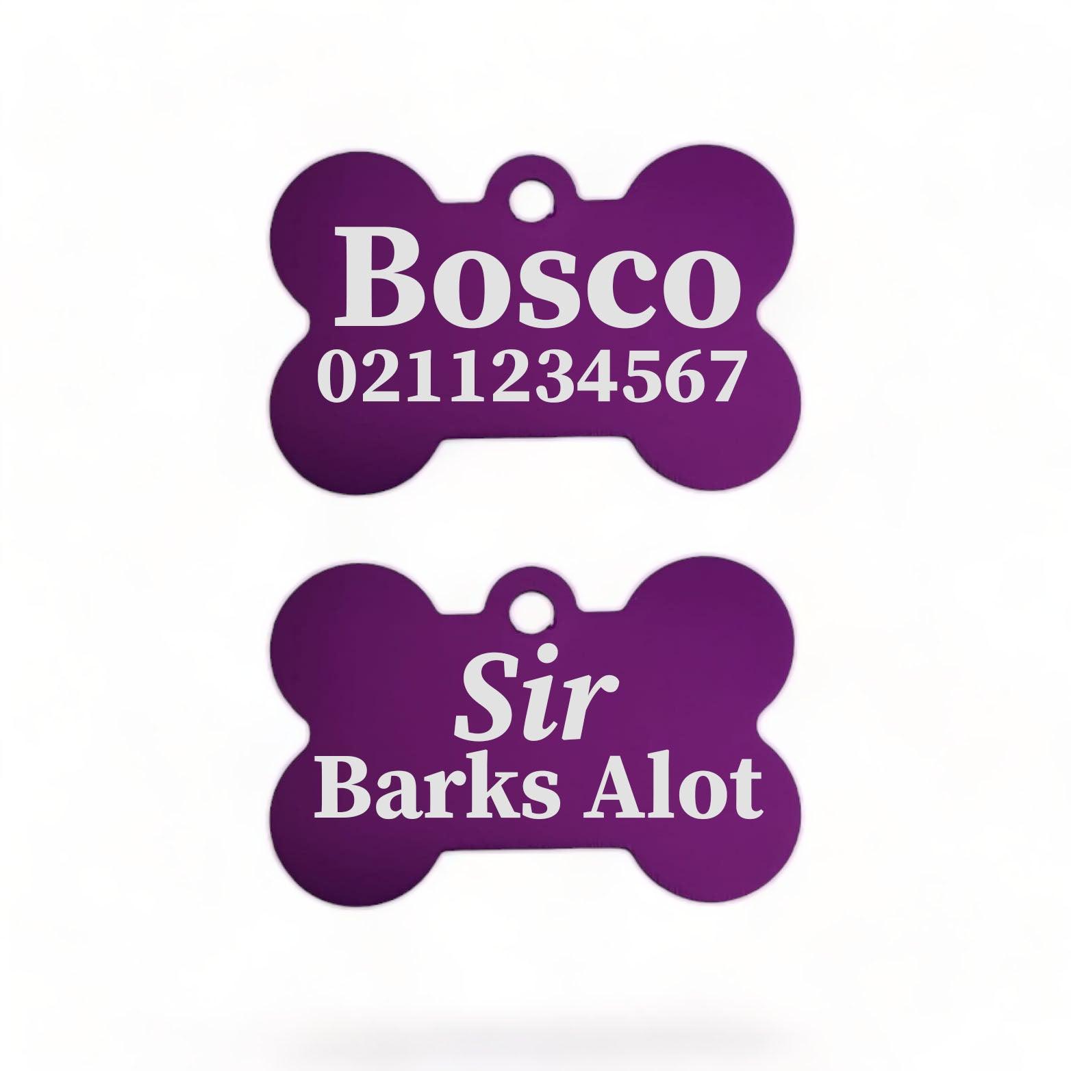 ⭐️Purr. Meow. Woof.⭐️ - Sir/Madam Barks A lot | Bone Aluminium | Dog ID Pet Tag - Purple / Sir