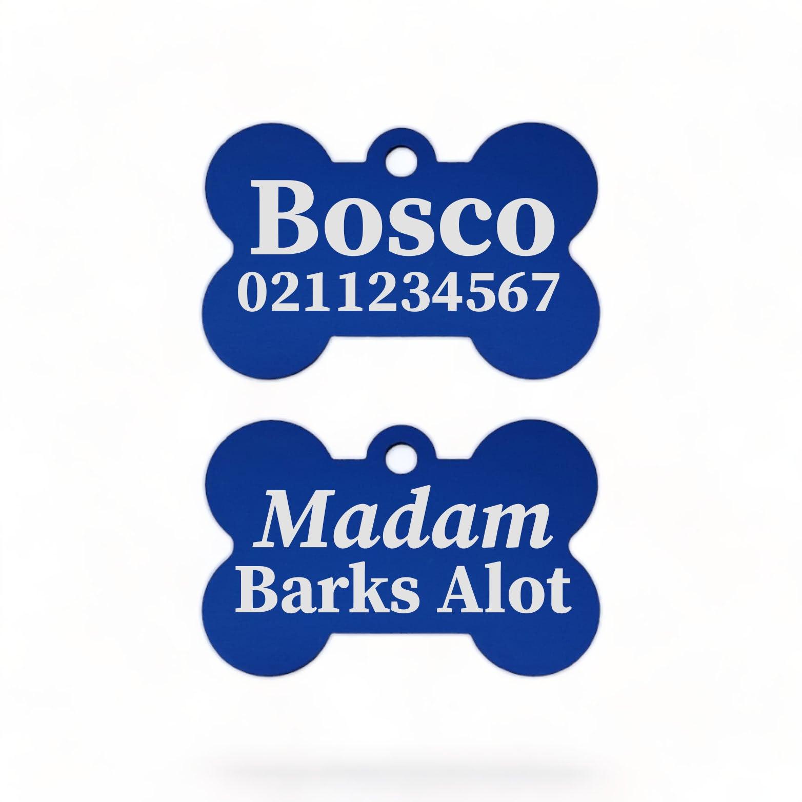 ⭐️Purr. Meow. Woof.⭐️ - Sir/Madam Barks A lot | Bone Aluminium | Dog ID Pet Tag - RoyalBlue / Madam