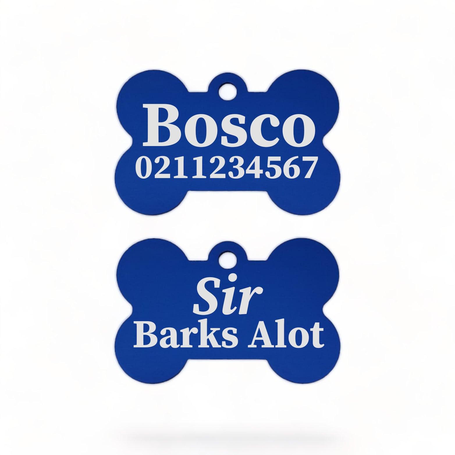 ⭐️Purr. Meow. Woof.⭐️ - Sir/Madam Barks A lot | Bone Aluminium | Dog ID Pet Tag - RoyalBlue / Sir