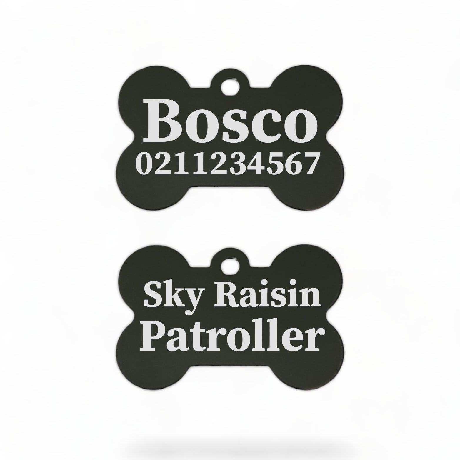⭐️Purr. Meow. Woof.⭐️ - Sky Raisin Patroller | Bone Aluminium | Dog ID Pet Tag - Black