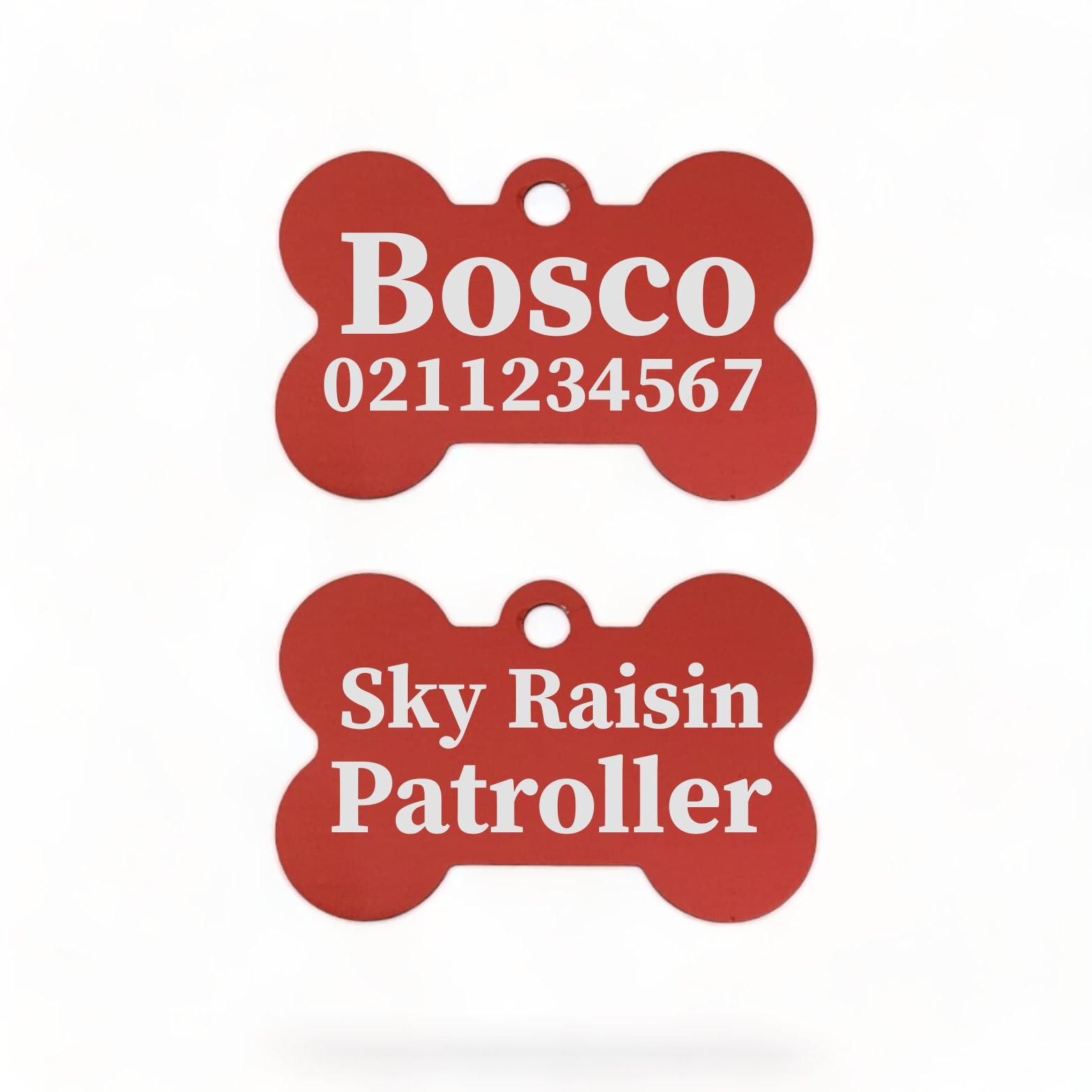 ⭐️Purr. Meow. Woof.⭐️ - Sky Raisin Patroller | Bone Aluminium | Dog ID Pet Tag - FireBrick