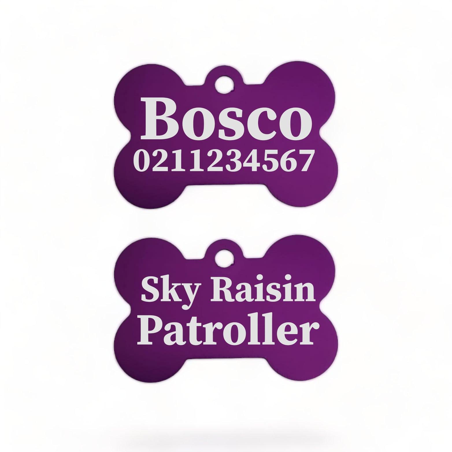 ⭐️Purr. Meow. Woof.⭐️ - Sky Raisin Patroller | Bone Aluminium | Dog ID Pet Tag - Purple
