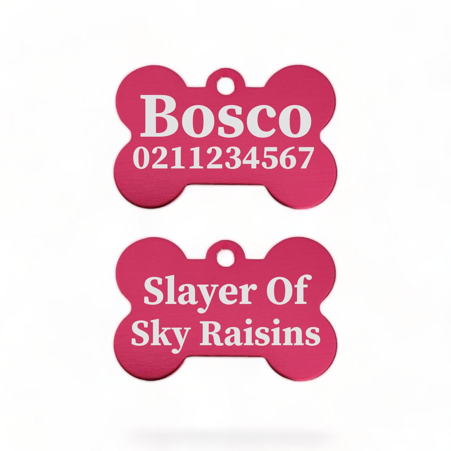⭐️Purr. Meow. Woof.⭐️ - Slayer Of Sky Raisins | Bone Aluminium | Dog ID Pet Tag - DeepPink