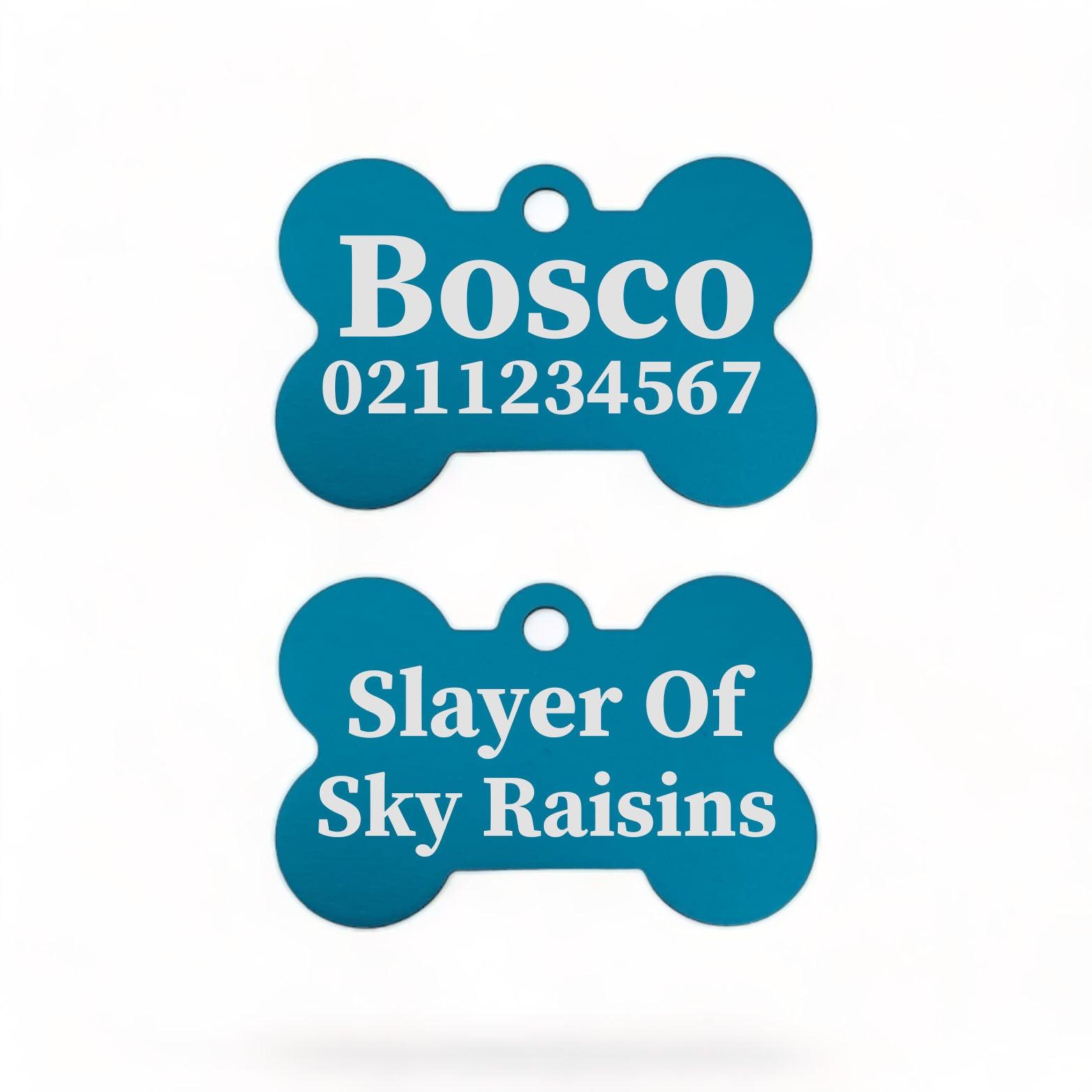 ⭐️Purr. Meow. Woof.⭐️ - Slayer Of Sky Raisins | Bone Aluminium | Dog ID Pet Tag - DodgerBlue