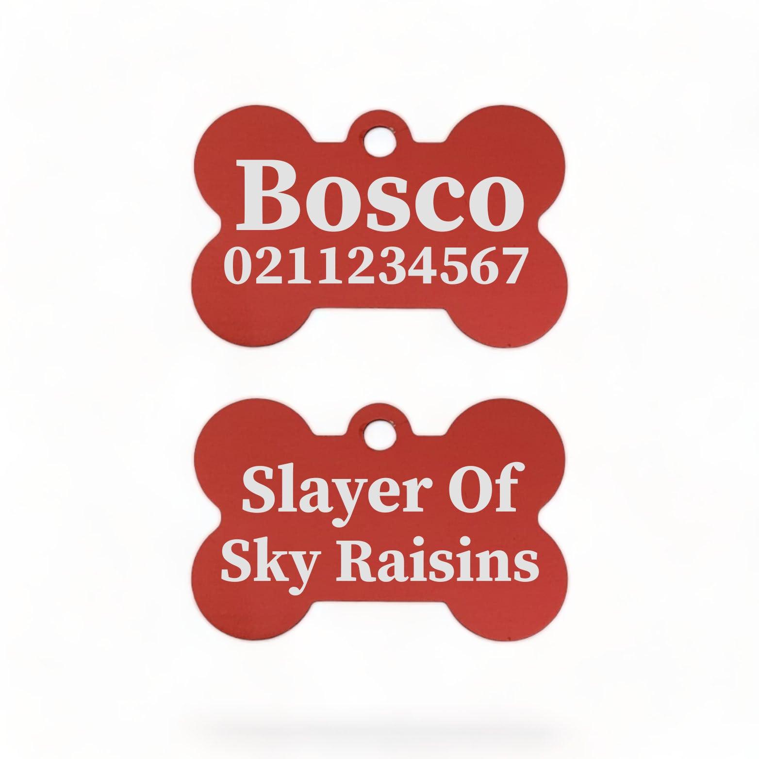 ⭐️Purr. Meow. Woof.⭐️ - Slayer Of Sky Raisins | Bone Aluminium | Dog ID Pet Tag - FireBrick