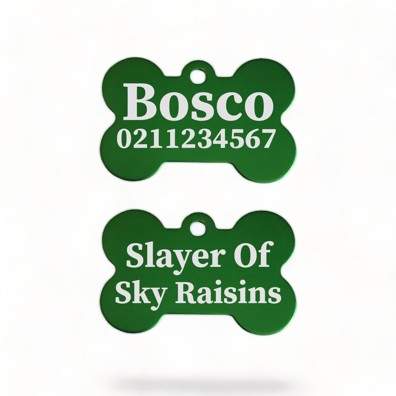 ⭐️Purr. Meow. Woof.⭐️ - Slayer Of Sky Raisins | Bone Aluminium | Dog ID Pet Tag - MediumSpringGreen