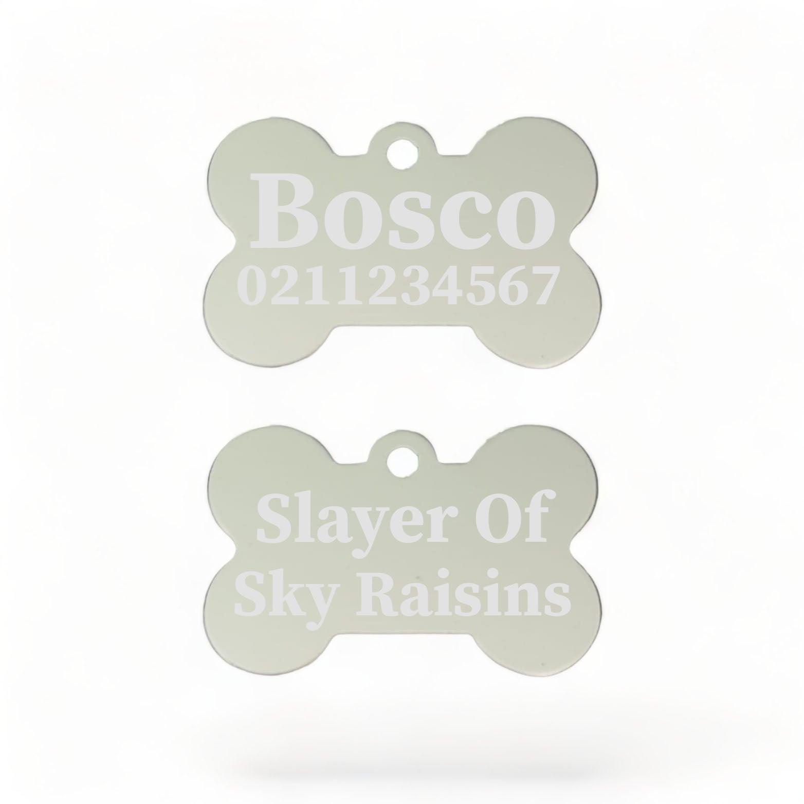 ⭐️Purr. Meow. Woof.⭐️ - Slayer Of Sky Raisins | Bone Aluminium | Dog ID Pet Tag - Silver