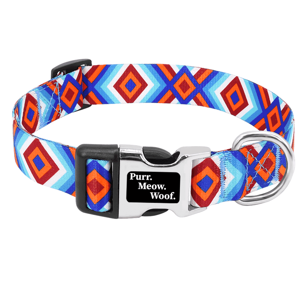 ⭐️Purr. Meow. Woof.⭐️ - Slim Kaleidoscope Dog Collar - Blue / S