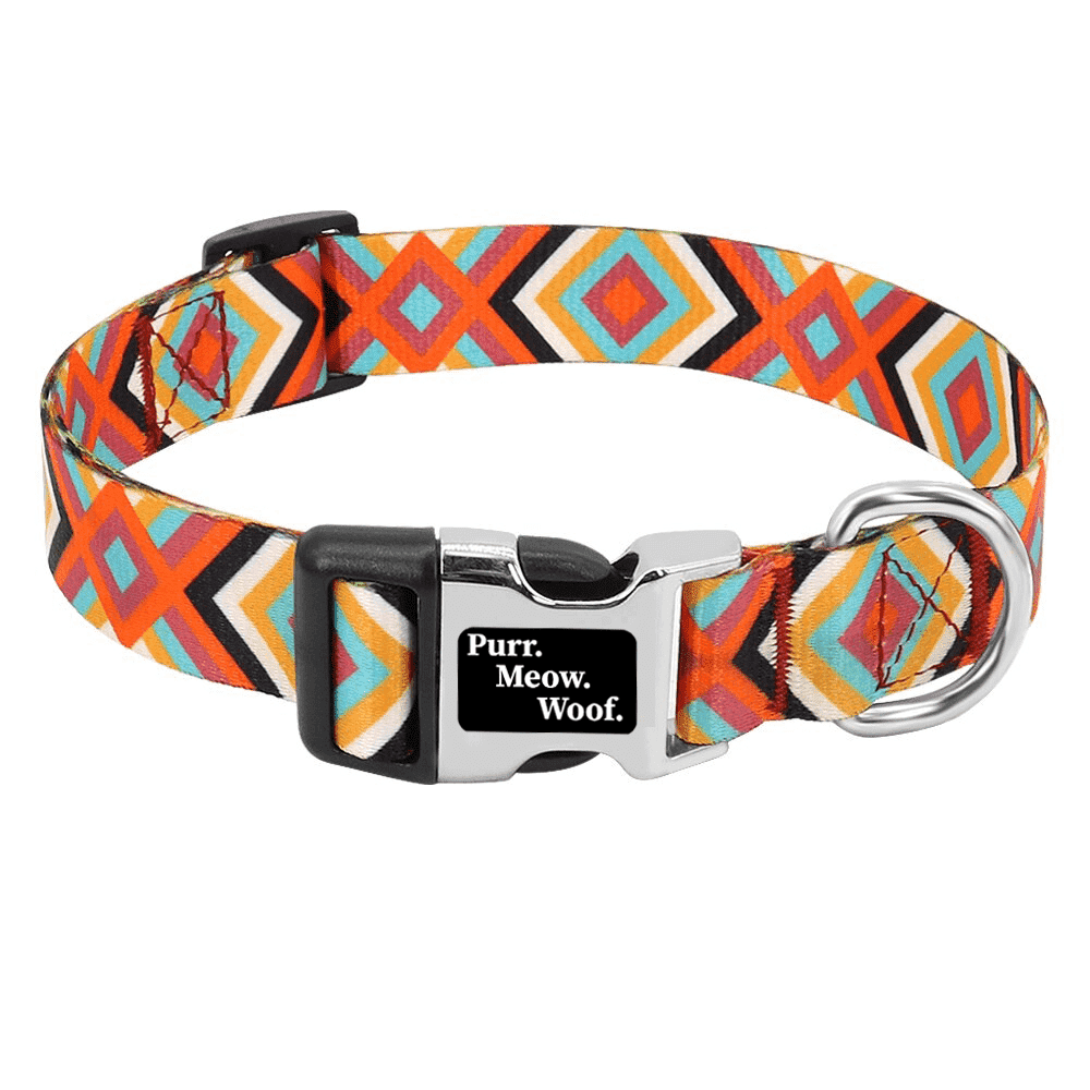 ⭐️Purr. Meow. Woof.⭐️ - Slim Kaleidoscope Dog Collar - Orange / S