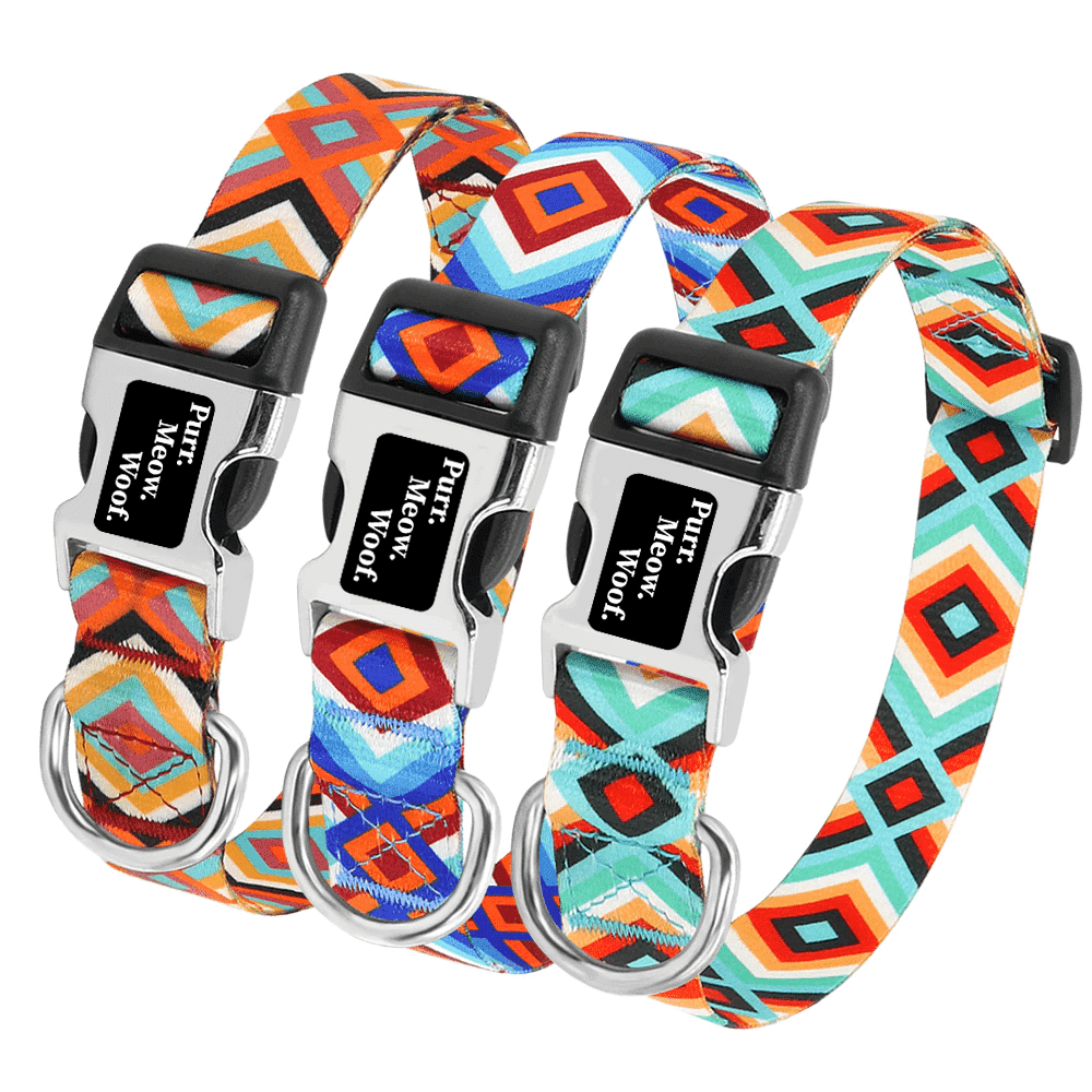 ⭐️Purr. Meow. Woof.⭐️ - Slim Kaleidoscope Dog Collar - Orange / S