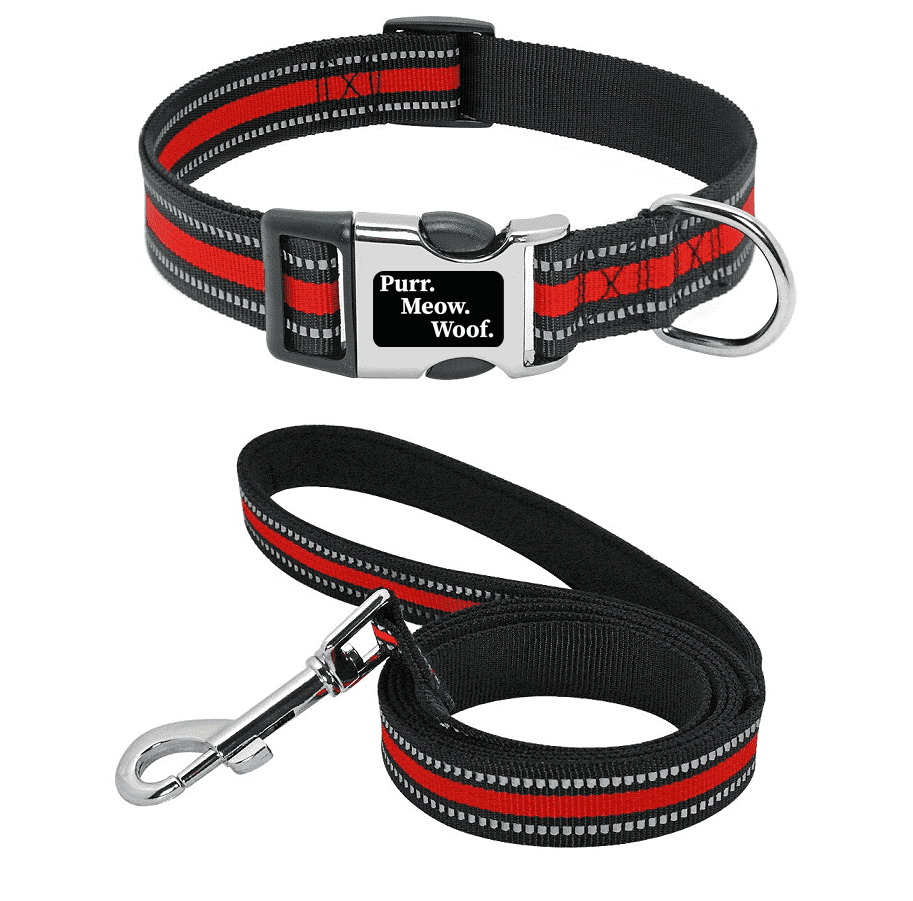 ⭐️Purr. Meow. Woof.⭐️ - Slim Reflective Dog Collar - FireBrick / S / Yes!