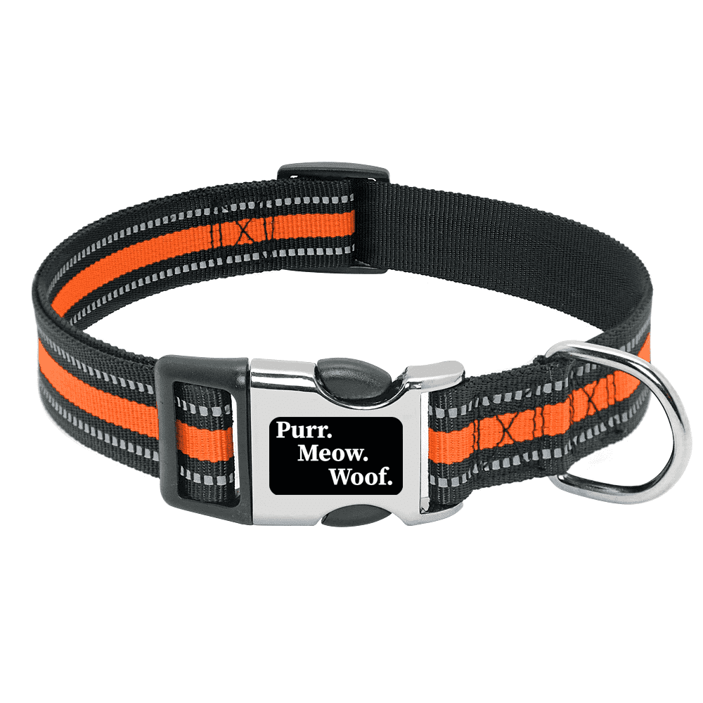 ⭐️Purr. Meow. Woof.⭐️ - Slim Reflective Dog Collar - Orange / S / No