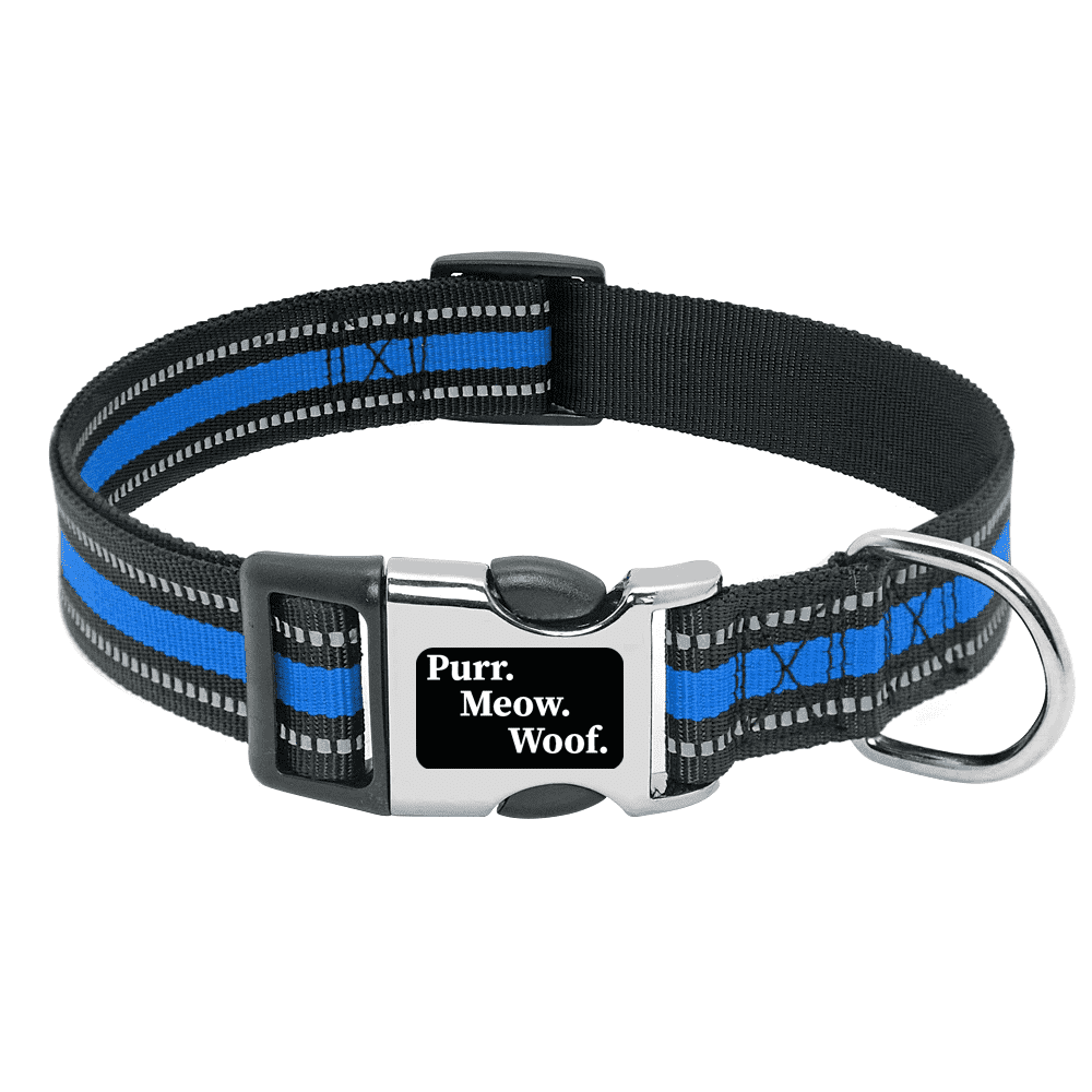 ⭐️Purr. Meow. Woof.⭐️ - Slim Reflective Dog Collar - RoyalBlue / S / No