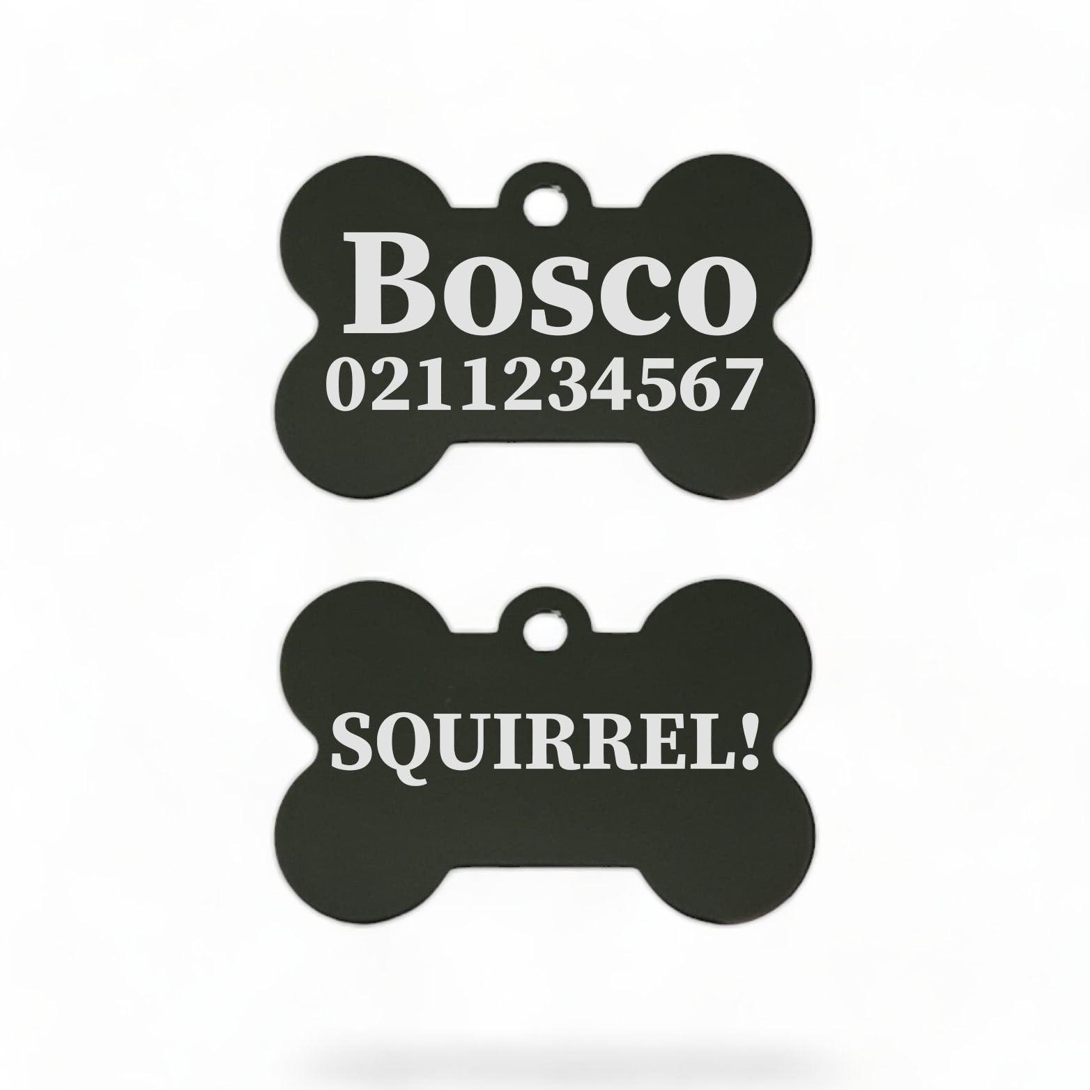 ⭐️Purr. Meow. Woof.⭐️ - Squirrel! Funny | Bone Aluminium | Dog ID Pet Tag - Black