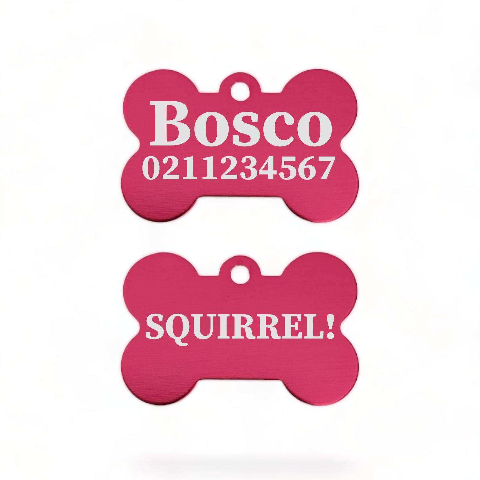 ⭐️Purr. Meow. Woof.⭐️ - Squirrel! Funny | Bone Aluminium | Dog ID Pet Tag - DeepPink