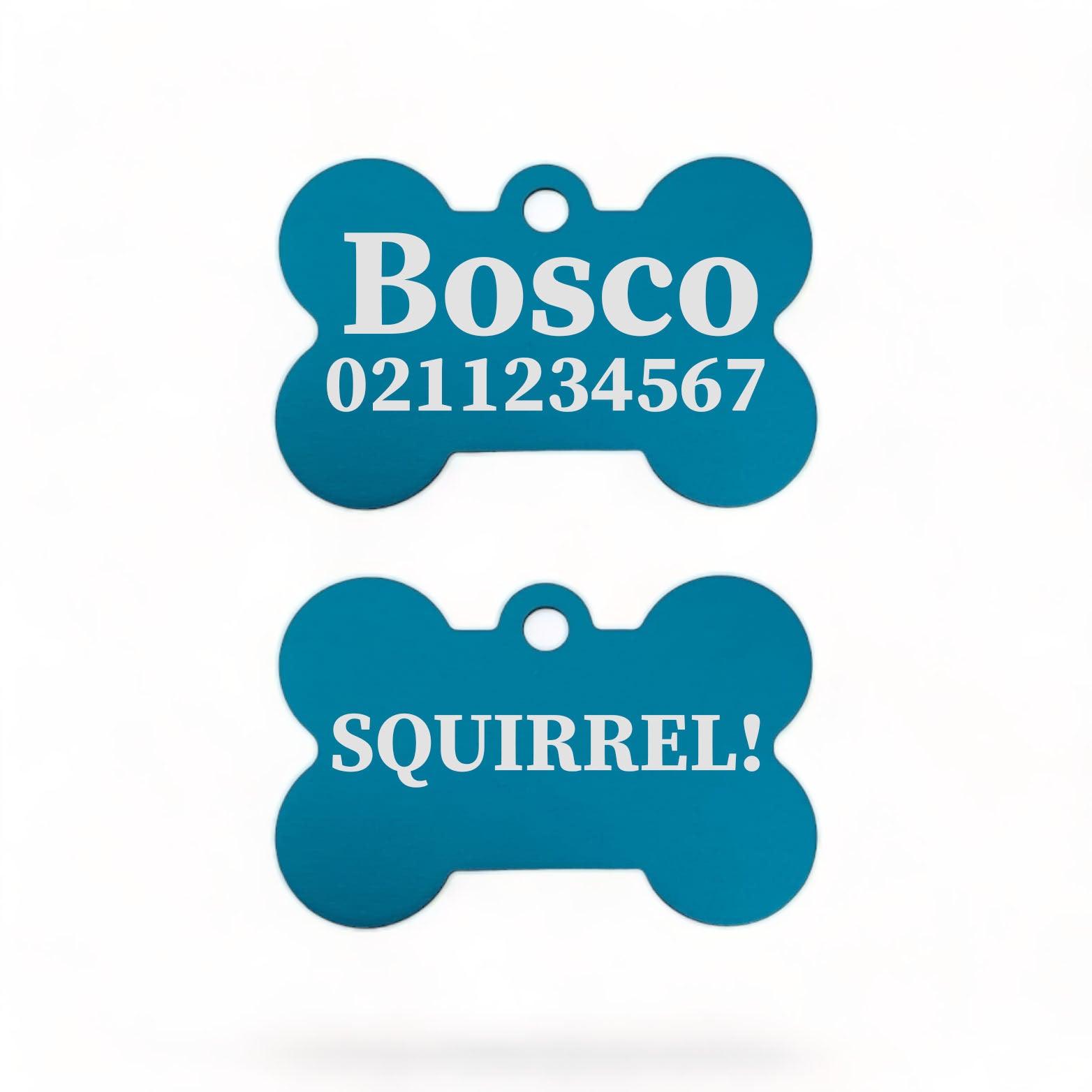 ⭐️Purr. Meow. Woof.⭐️ - Squirrel! Funny | Bone Aluminium | Dog ID Pet Tag - DodgerBlue