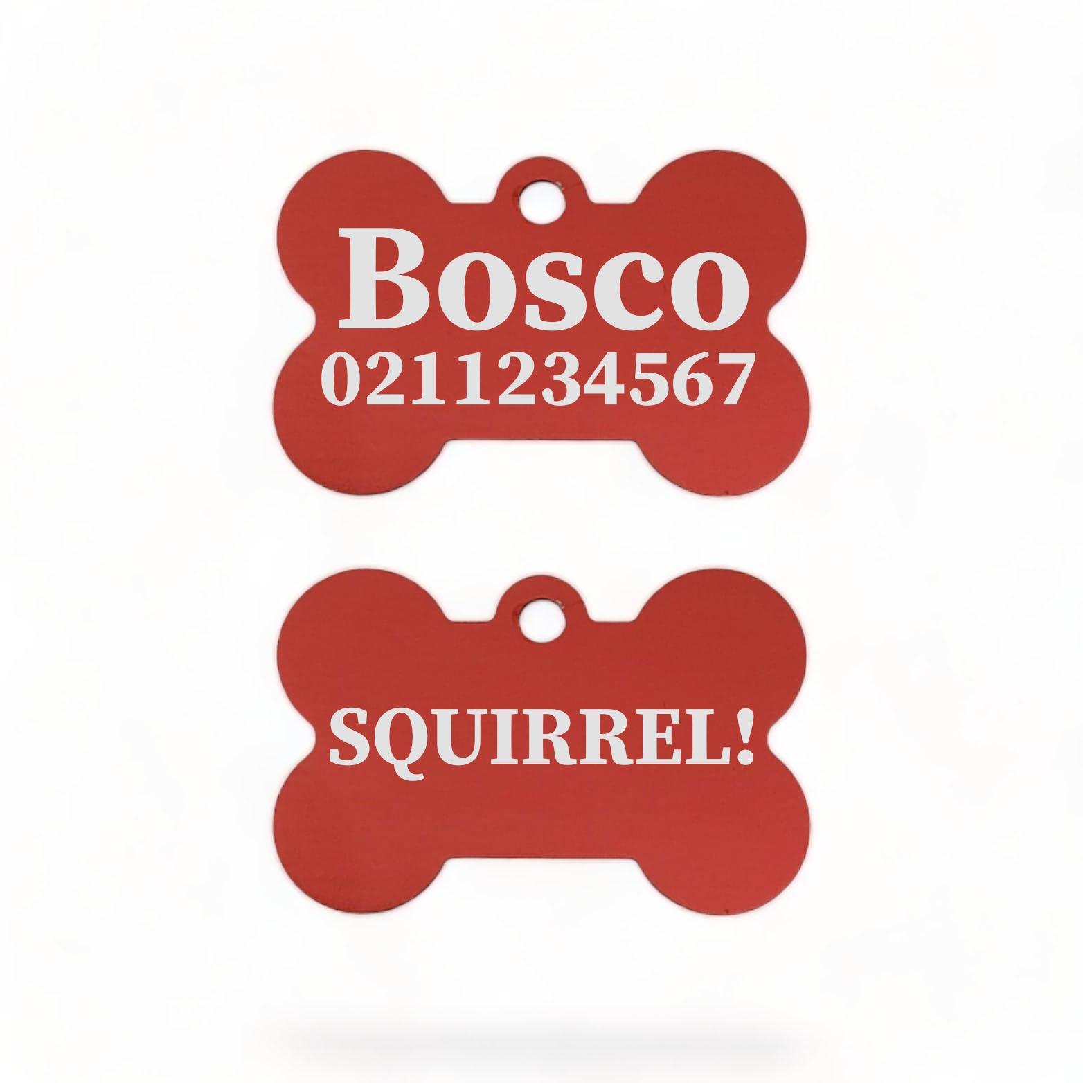 ⭐️Purr. Meow. Woof.⭐️ - Squirrel! Funny | Bone Aluminium | Dog ID Pet Tag - Firebrick