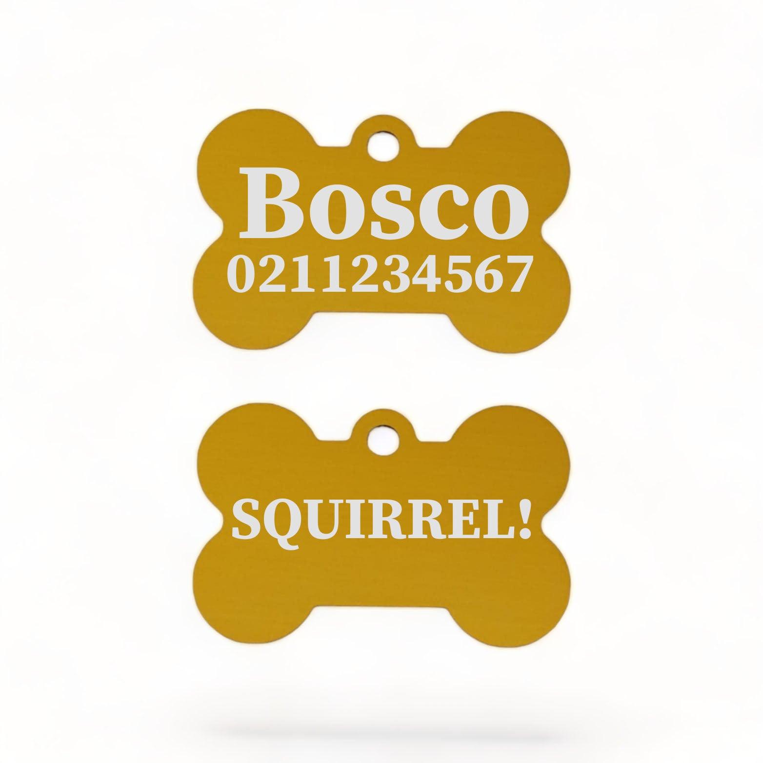 ⭐️Purr. Meow. Woof.⭐️ - Squirrel! Funny | Bone Aluminium | Dog ID Pet Tag - Gold