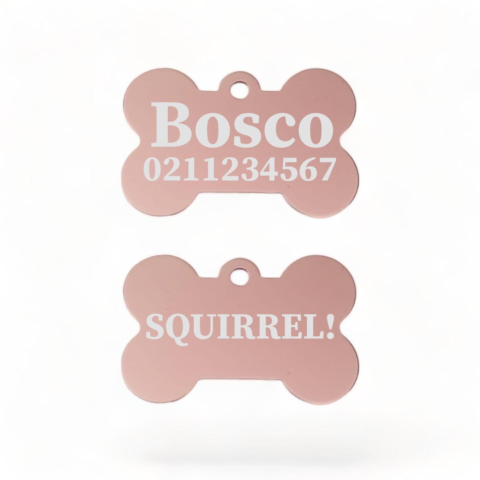 ⭐️Purr. Meow. Woof.⭐️ - Squirrel! Funny | Bone Aluminium | Dog ID Pet Tag - LightPink