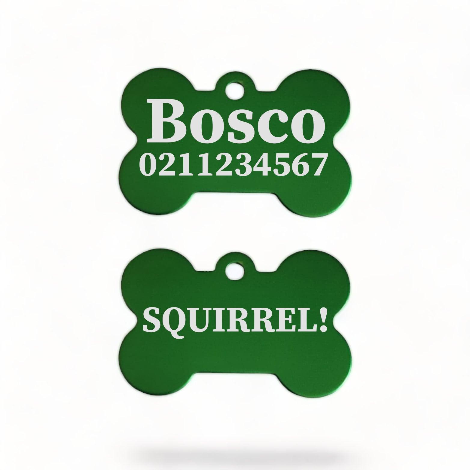 ⭐️Purr. Meow. Woof.⭐️ - Squirrel! Funny | Bone Aluminium | Dog ID Pet Tag - MediumSpringGreen