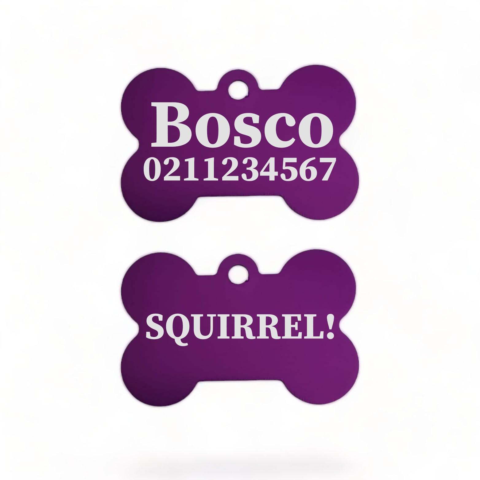 ⭐️Purr. Meow. Woof.⭐️ - Squirrel! Funny | Bone Aluminium | Dog ID Pet Tag - Purple
