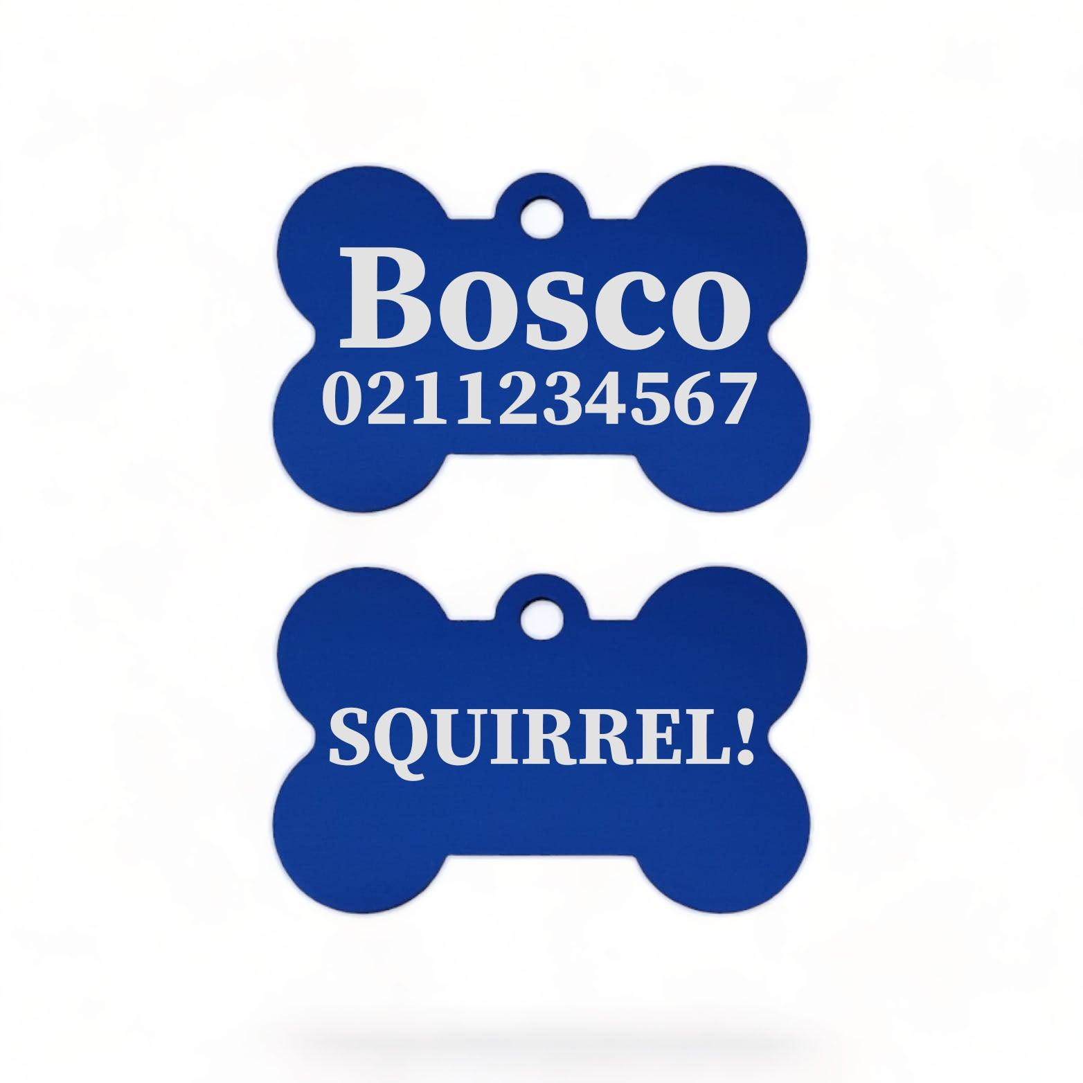 ⭐️Purr. Meow. Woof.⭐️ - Squirrel! Funny | Bone Aluminium | Dog ID Pet Tag - RoyalBlue