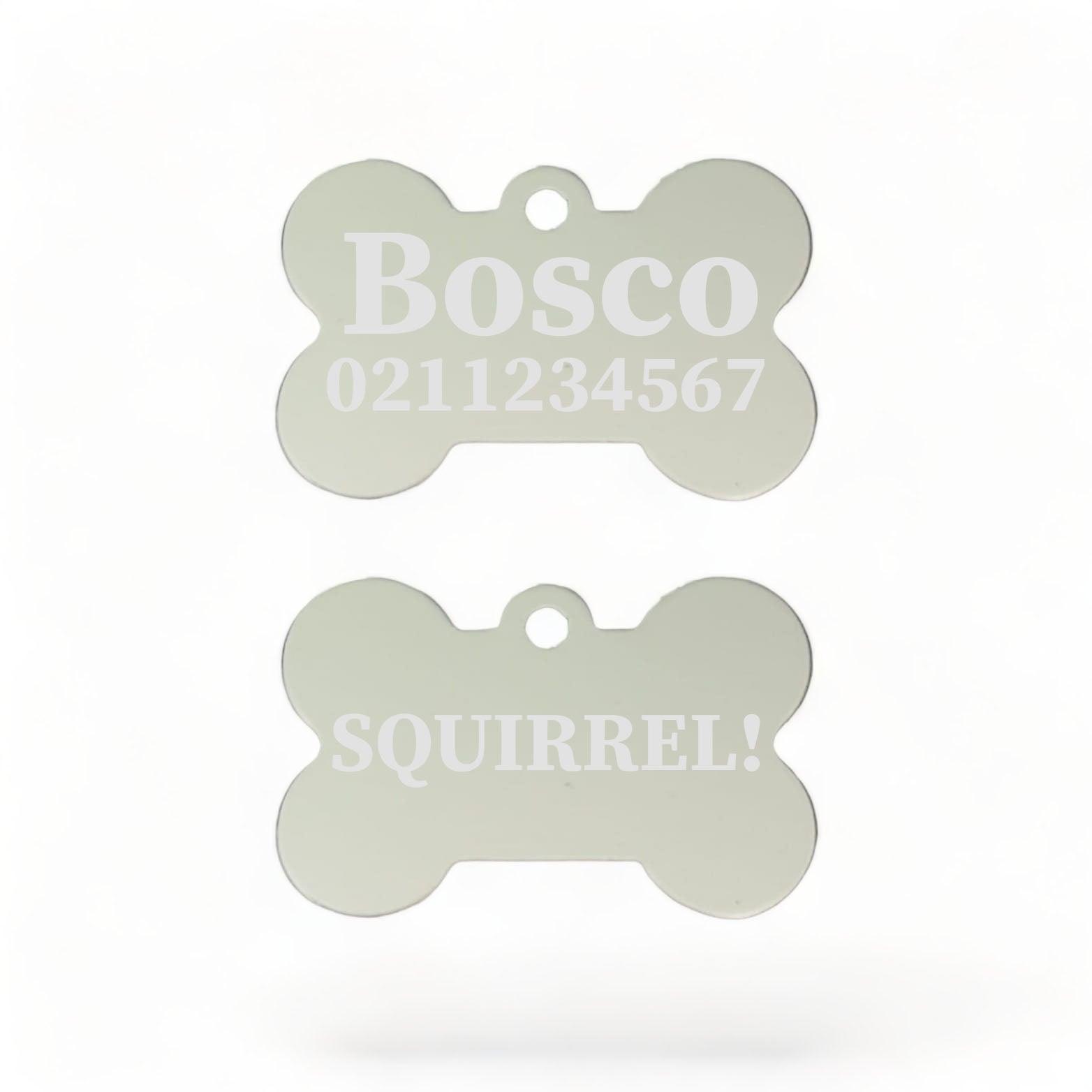 ⭐️Purr. Meow. Woof.⭐️ - Squirrel! Funny | Bone Aluminium | Dog ID Pet Tag - Silver