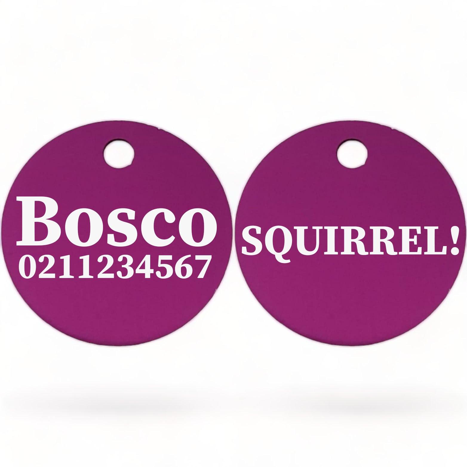 ⭐️Purr. Meow. Woof.⭐️ - Squirrel! | Round Aluminium | Dog ID Pet Tag - Purple
