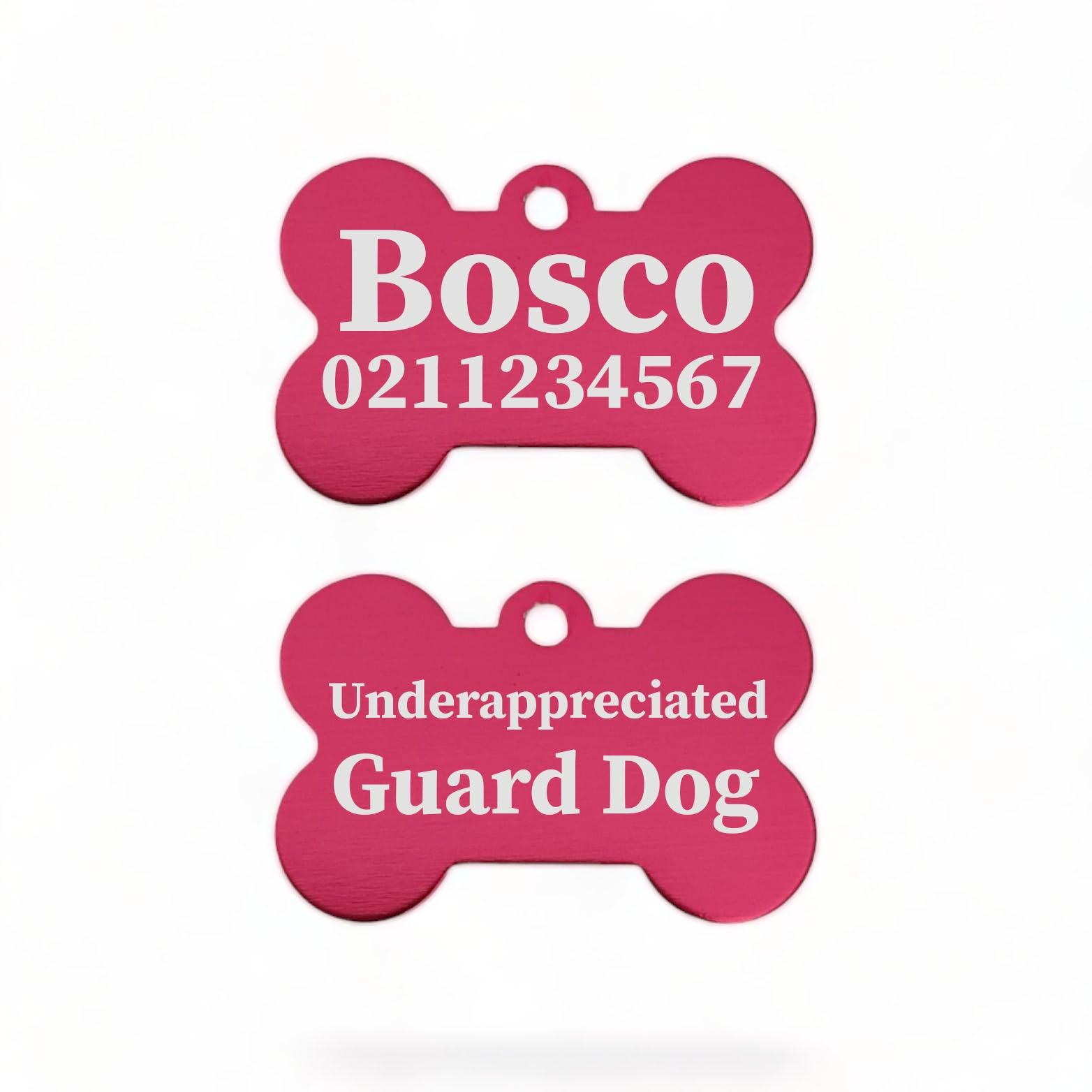 ⭐️Purr. Meow. Woof.⭐️ - Underappreciated Guard Dog | Bone Aluminium | Dog ID Pet Tag - DeepPink