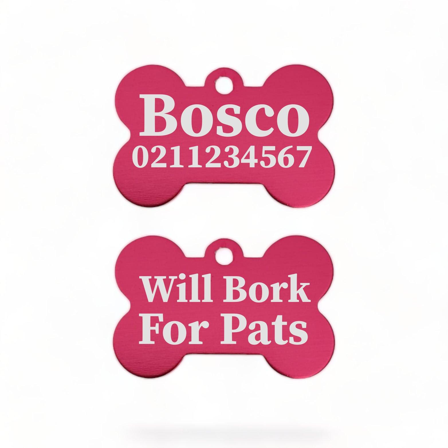 ⭐️Purr. Meow. Woof.⭐️ - Will Bork For Pats | Bone Aluminium | Dog ID Pet Tag - DeepPink