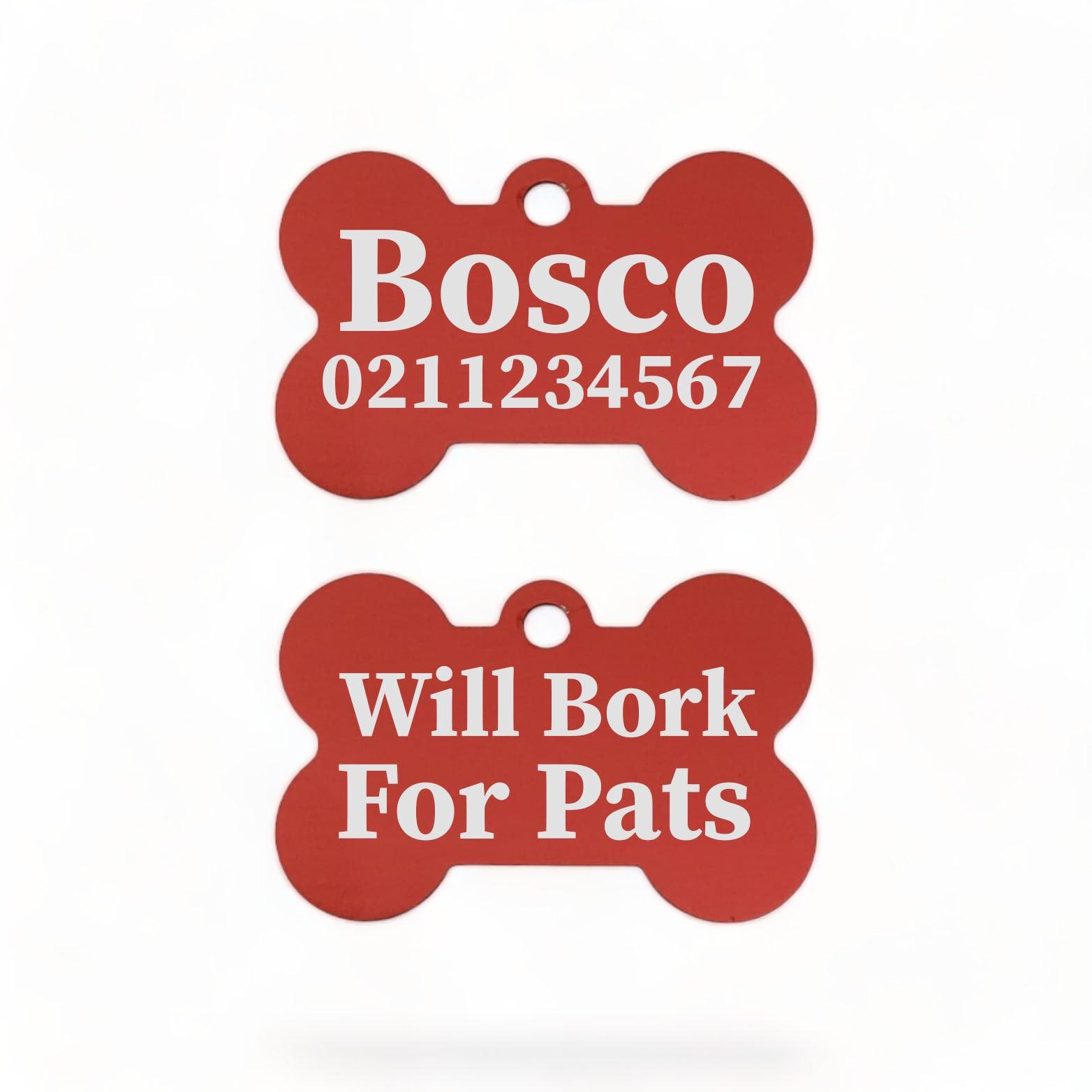 ⭐️Purr. Meow. Woof.⭐️ - Will Bork For Pats | Bone Aluminium | Dog ID Pet Tag - Firebrick